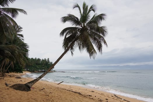 Praia Inhame on an overcast and rainy day, Sao Tome and Principe, Africa