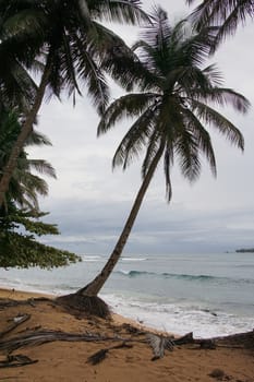 Praia Inhame on an overcast and rainy day, Sao Tome and Principe, Africa