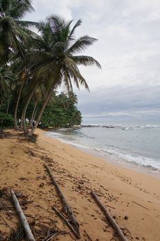 Praia Inhame on an overcast and rainy day, Sao Tome and Principe, Africa