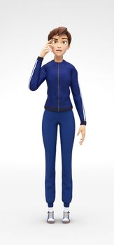 3D Rendered Animated Character in in Athletic Gym Sweat Suit, Isolated on White Spotlight Background
