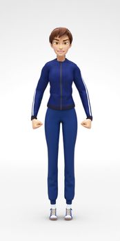 3D Rendered Animated Character in in Athletic Gym Sweat Suit, Isolated on White Spotlight Background
