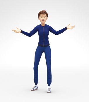 3D Rendered Animated Character in in Athletic Gym Sweat Suit, Isolated on White Spotlight Background
