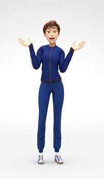 3D Rendered Animated Character in in Athletic Gym Sweat Suit, Isolated on White Spotlight Background
