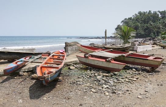 Hooker on the seaside of the village Ribeira Afonso, Sao Tome and Principe, Africa