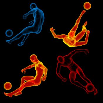3d rendering illustration of the human kicking ball 