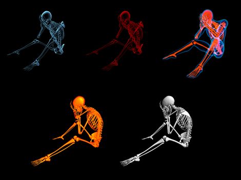 3d rendered blue skeleton of a sitting