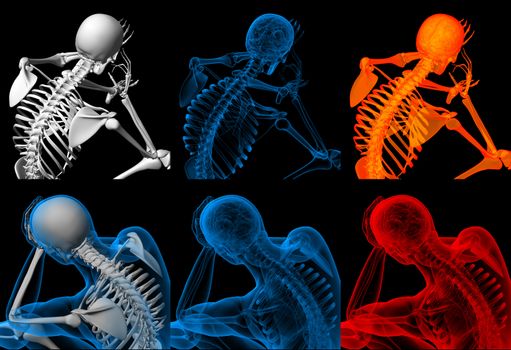 3d render skeleton of a sitting 