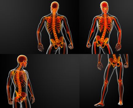 3D rendering red of skeleton 