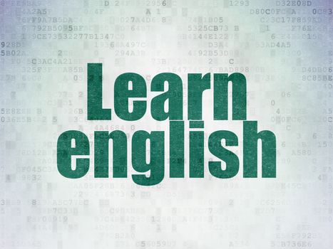 Education concept: Painted green word Learn English on Digital Data Paper background
