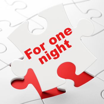 Travel concept: For One Night on White puzzle pieces background, 3D rendering