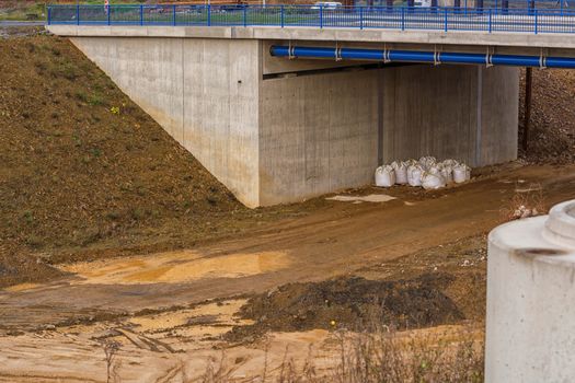 Bridge construction at A 44 to Düsseldorf. View of a construction site Velbert.