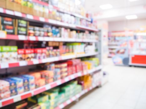 Abstract blurred supermarket with colorful shelves as background