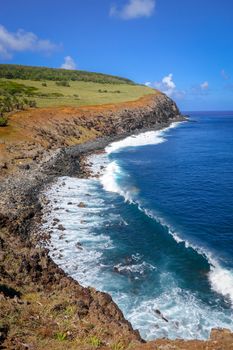Cliffs on Rano Kau volcano in Easter Island, Chile