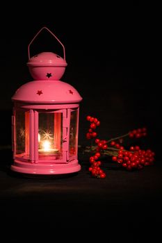 Ashberry and a candlestic on the black backgraund