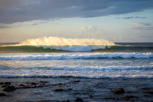 Pacific ocean at sunset on Easter Island, Chile