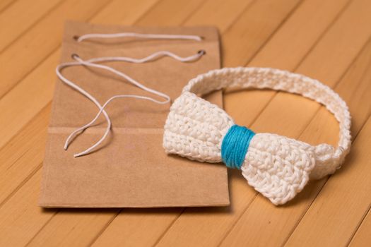 Beautiful, knitted bow tie made by crochet.