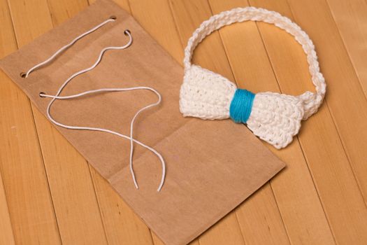 Beautiful, knitted bow tie made by crochet.