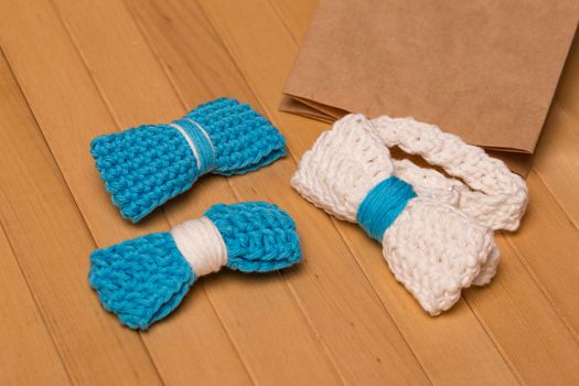 Beautiful, knitted bow tie made by crochet.