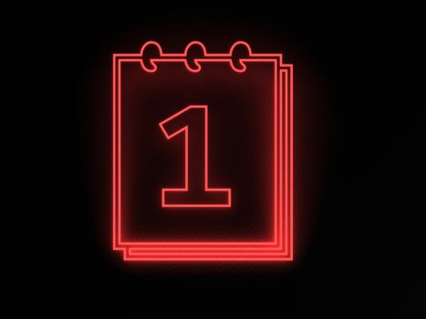 3d render red number 1 neon isolated on black brick wall background