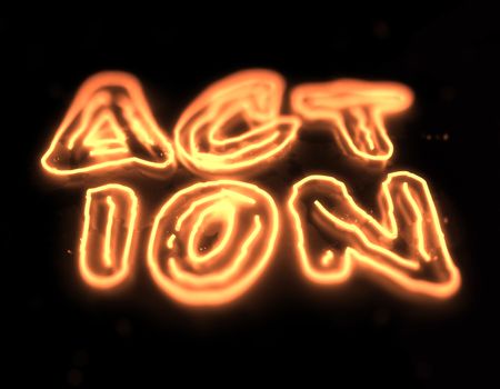 3d render action neon sign isolated on black background