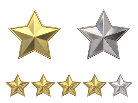Voting concept. Rating four golden stars. 3D render illustration isolated on white background
