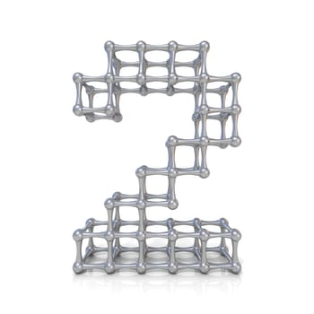 Metal lattice digit number TWO 2 3D render illustration isolated on white background