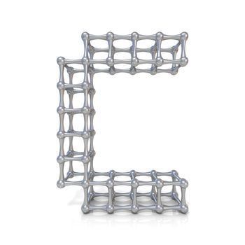 Metal lattice font letter C 3D render illustration isolated on white background