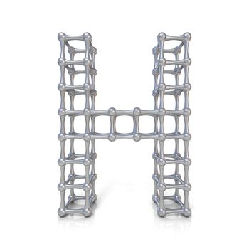 Metal lattice font letter H 3D render illustration isolated on white background