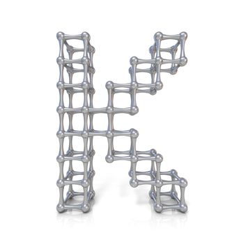 Metal lattice font letter K 3D render illustration isolated on white background