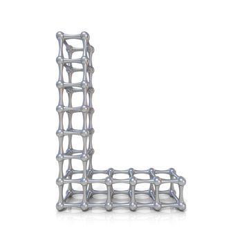 Metal lattice font letter L 3D render illustration isolated on white background