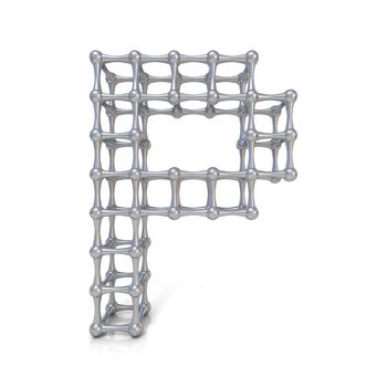 Metal lattice font letter P 3D render illustration isolated on white background