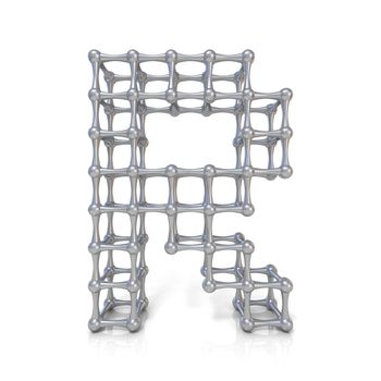 Metal lattice font letter R 3D render illustration isolated on white background