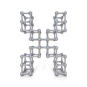 Metal lattice font letter X 3D render illustration isolated on white background