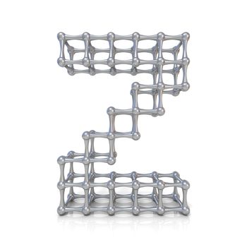 Metal lattice font letter Z 3D render illustration isolated on white background