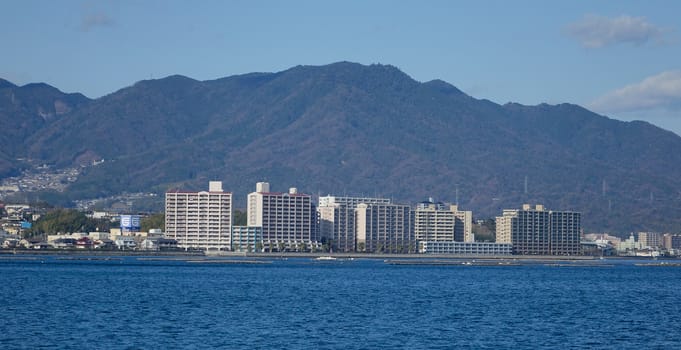 Hiroshima city and Hiroshima bay view from Miyajima Island in Japan.