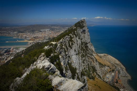 Rock of Gibralta with a view to Spain in the background