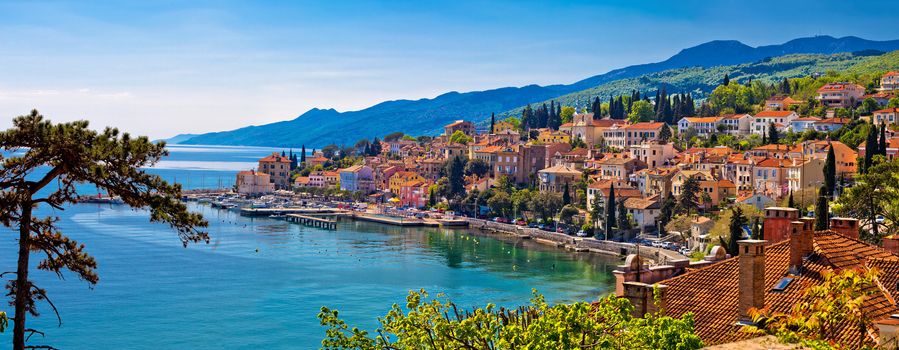 Town of Volosko waterfront panoramic view, Kvarner bay, Croatia