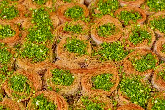 Nice green and yellow juicy baklawwa close up