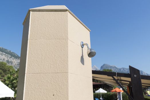 beach shower at the resort on a sunny day