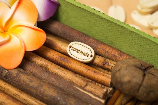 Accessories for scrapbooking in a box of sticks, flowers