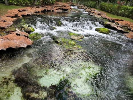 A stream with small waterfall and rocks