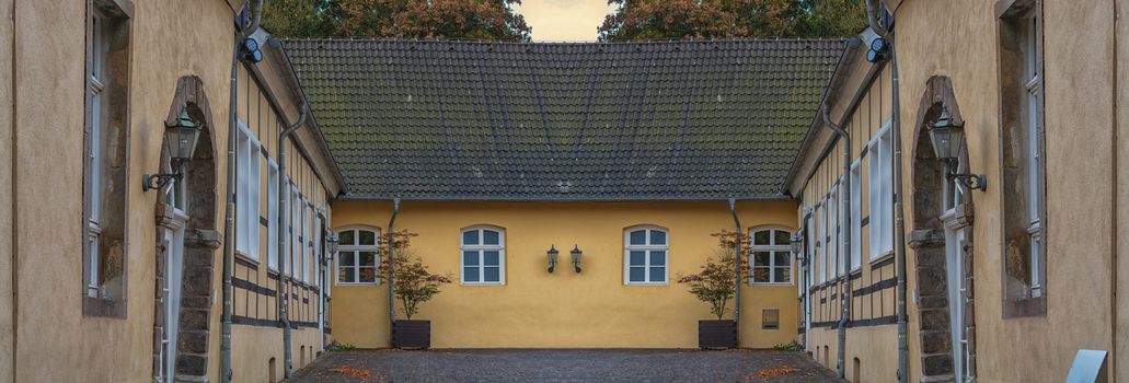 Inside courtyard of an old farm from the Middle Ages