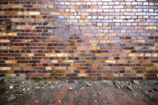 wide angle view of an old wall abandoned factory building