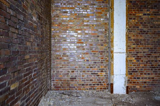 wide angle view of an old wall abandoned factory building