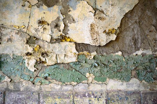 wide angle view of an old wall abandoned factory building