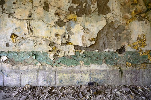 wide angle view of an old wall abandoned factory building