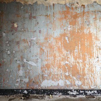 wide angle view of an old wall abandoned factory building