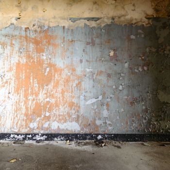 wide angle view of an old wall abandoned factory building