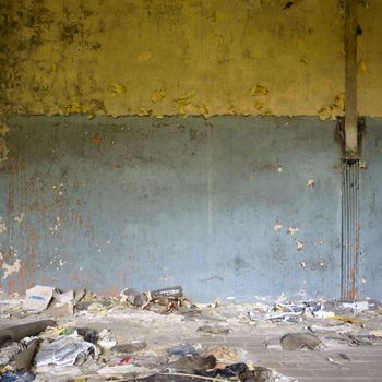 wide angle view of an old wall abandoned factory building