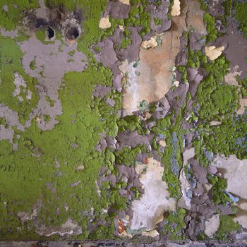wide angle view of an old wall abandoned factory building